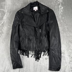 Bongo Fringe Moto Jacket Black Faux Leather Women’s Small